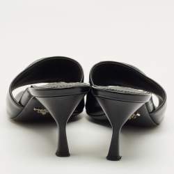 Pre Owned Prada Black Patent Leather Logo Slide Sandals Size 39