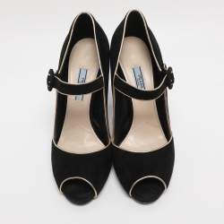 Pre Owned Prada Black Suede Mary Jane Pumps Size 38.5