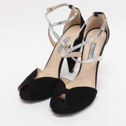 Pre Owned Prada Black Suede Ankle Strap Sandals Size 38.5