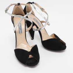 Pre Owned Prada Black Suede Ankle Strap Sandals Size 38.5