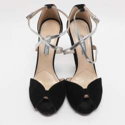 Pre Owned Prada Black Suede Ankle Strap Sandals Size 38.5