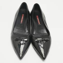 Pre Owned Prada Black Patent Leather Bow Ballet Flat Size 39