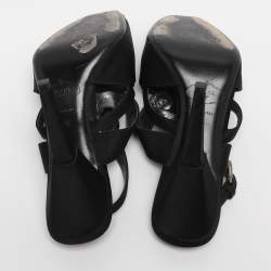 Pre Owned Prada Black Satin Ankle Strap Sandals Size 38