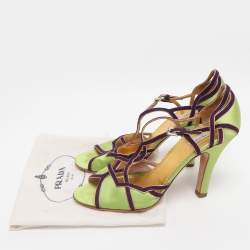 Pre Owned Prada Green/Purple Satin and Suede Ankle Strap Sandals Size 38.5