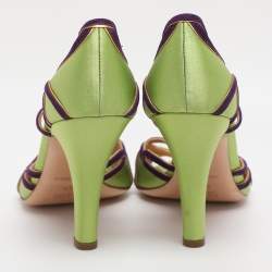 Pre Owned Prada Green/Purple Satin and Suede Ankle Strap Sandals Size 38.5