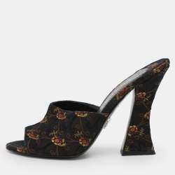 مملوكة مسبقًا Prada Metallic Floral Embroidered Jacquard Slide Sandals Size 38