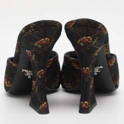 مملوكة مسبقًا Prada Metallic Floral Embroidered Jacquard Slide Sandals Size 38