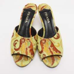 Pre Owned Prada Multicolor Paisley Embroidered Jacquard Slide Sandals Size 38.5