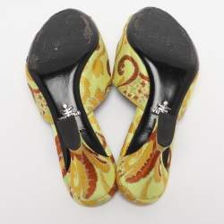Pre Owned Prada Multicolor Paisley Embroidered Jacquard Slide Sandals Size 38.5