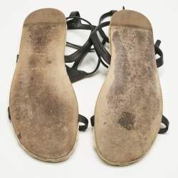 Pre Owned Prada Black Leather Ankle Strap Espadrille Sandals Size 41
