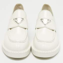 Pre Owned Prada White Leather Monolith Loafers Size 40