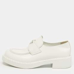 Pre Owned Prada White Leather Monolith Loafers Size 40
