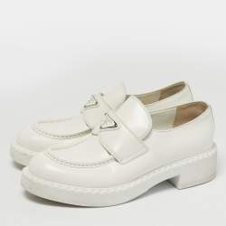 Pre Owned Prada White Leather Slip On Loafers Size 37.5