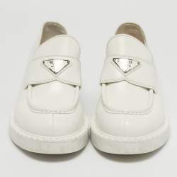 Pre Owned Prada White Leather Slip On Loafers Size 37.5