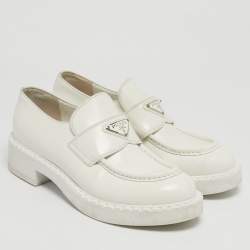 Pre Owned Prada White Leather Slip On Loafers Size 37.5