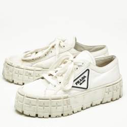 Pre Owned Prada White Nylon Double Wheel Low Top Sneakers Size 37.5