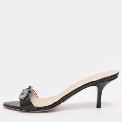 Pre Owned Prada Black Patent Leather Embellished Slide Sandals Size 39