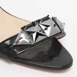 Pre Owned Prada Black Patent Leather Embellished Slide Sandals Size 39
