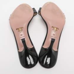 Pre Owned Prada Black Patent Leather Embellished Slide Sandals Size 39