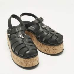 Pre Owned Prada Black Rubber Monolith Platform Cork Sandals Size 41