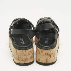 Pre Owned Prada Black Rubber Monolith Platform Cork Sandals Size 41