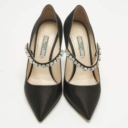 Pre Owned Prada Black Satin Crystal Embellished Pointed Toe Pumps Size 37