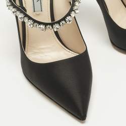 Pre Owned Prada Black Satin Crystal Embellished Pointed Toe Pumps Size 37