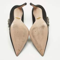 Pre Owned Prada Black Satin Crystal Embellished Pointed Toe Pumps Size 37