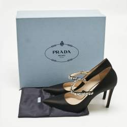 Pre Owned Prada Black Satin Crystal Embellished Pointed Toe Pumps Size 37