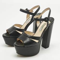 Pre Owned Prada Black Snakeskin Leather Ankle Strap Sandals Size 36