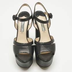 Pre Owned Prada Black Snakeskin Leather Ankle Strap Sandals Size 36