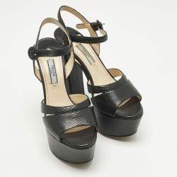 Pre Owned Prada Black Snakeskin Leather Ankle Strap Sandals Size 36