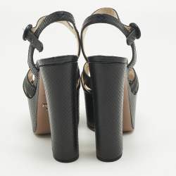 Pre Owned Prada Black Snakeskin Leather Ankle Strap Sandals Size 36