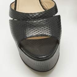 Pre Owned Prada Black Snakeskin Leather Ankle Strap Sandals Size 36