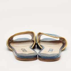Pre Owned Prada Blue Saffiano Patent Leather Flat Slide Sandals Size 40