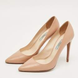 Pre Owned Prada Beige Leather Pointed Toe Pumps Size 37.5