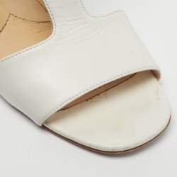 Pre Owned Prada White/Silver Leather Block Heel Ankle Strap Sandals Size 38