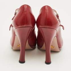 Pre Owned Prada Red Leather Mary Jane Pumps Size 38 