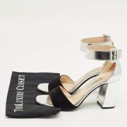 Pre Owned Prada Silver Patent Leather and Suede Ankle Strap Sandals Size 37.5