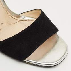 Pre Owned Prada Silver Patent Leather and Suede Ankle Strap Sandals Size 37.5