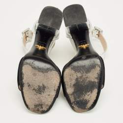 Pre Owned Prada Silver Patent Leather and Suede Ankle Strap Sandals Size 37.5