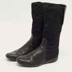 Pre Owned Prada Black Leather Knee Length Boots Size 37