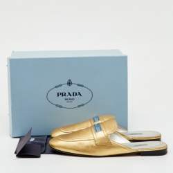 Pre Owned Prada Metallic Gold Leather Flat Mules Size 42