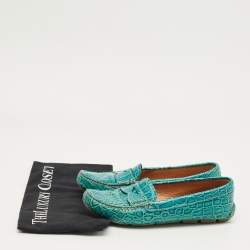 Pre Owned Prada Teal Crocodile Leather Penny Loafers Size 36.5