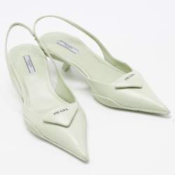 Pre Owned Prada Green Leather Pointed Toe Slingback Pumps 39.5