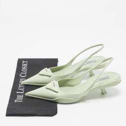 Pre Owned Prada Green Leather Pointed Toe Slingback Pumps 39.5