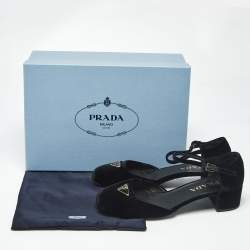 Pre Owned Prada Black Velvet Mary Jane Pumps Size 37.5