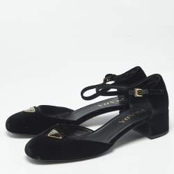 Pre Owned Prada Black Velvet Mary Jane Pumps Size 37.5