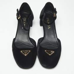 Pre Owned Prada Black Velvet Mary Jane Pumps Size 37.5