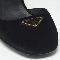 Pre Owned Prada Black Velvet Mary Jane Pumps Size 37.5